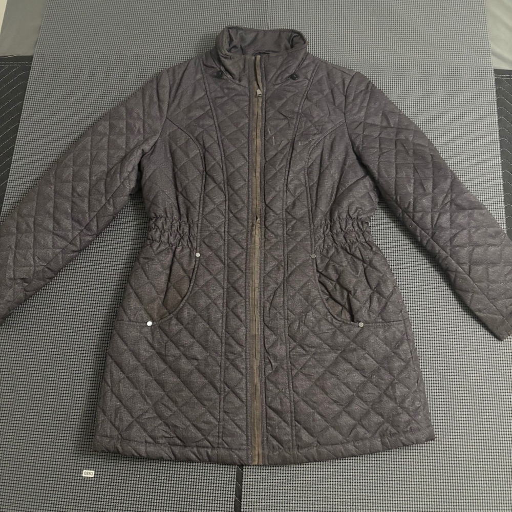 St Johns Bay Womens Gray Quilted Fleece Lined Puffer Jacket‎ Parka Size M